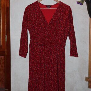 Cross-Neck Red Patterned Dress